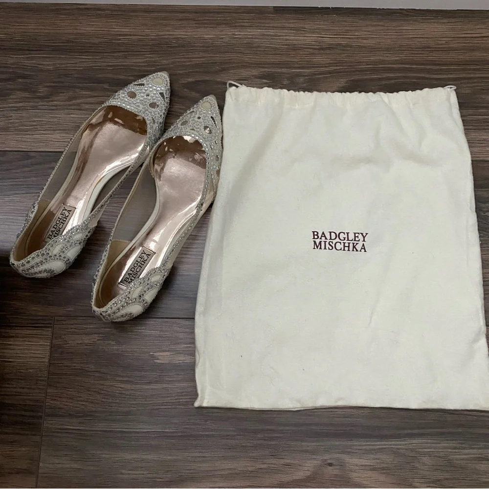 Badgley Mischka Gigi Crystal Embellished Pointed Toe Flats - Picture 3 of 8